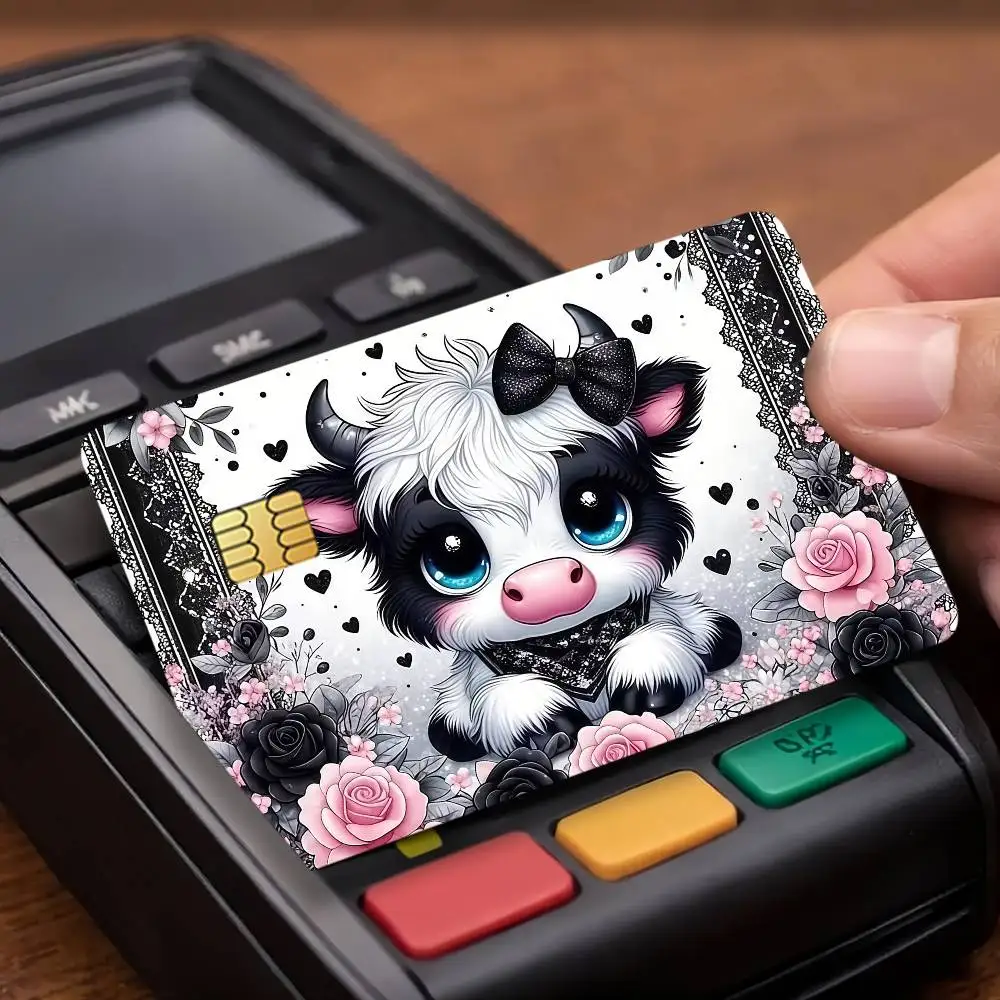 Cute Cow Pattern Credit Card Public Transportation Cards Protective Sticker Waterproof Card Face Decoration 4PCS