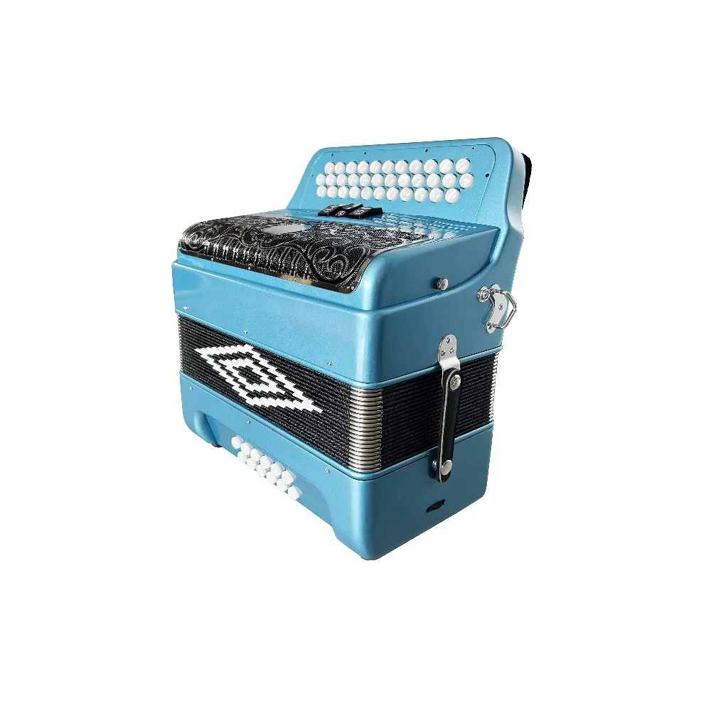 أداة الأكورديون Diatonic عالية الجودة 34 أزرار 12 باس 3 سجلات أزرق معدني JB3412C الأكورديون شواية سوداء فضية