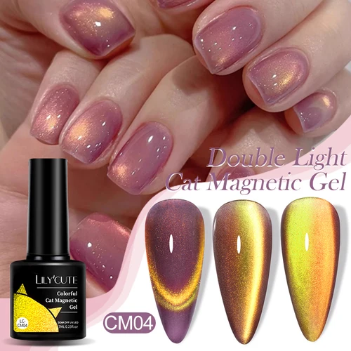 LILYCUTE 7ML doble luz gato esmalte de Gel magnético 9D reflectante brillante brillo Arco Iris semipermanente remojo Gel artístico de uñas