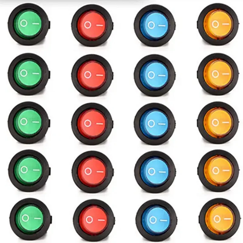 8pcs KCD1 On/Off 3-Pin 2-Position Snap 20A 12V Red LED Round Boat Rocker Switch with LED For Househeld DIY Replacement