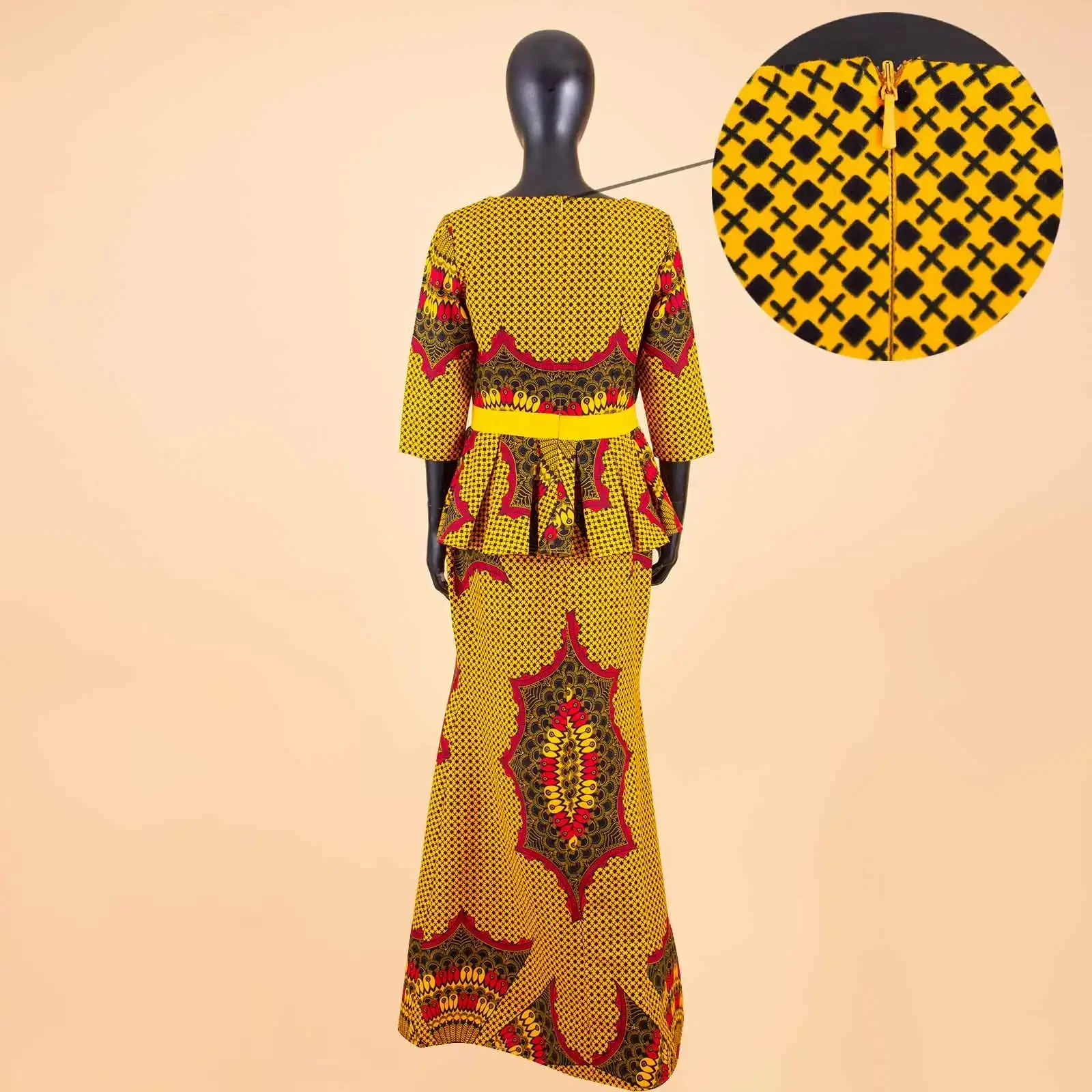 African Clothes for Women Crop Tops and Maxi Skirts 2 Piece Set Vintage Traditional Outfits Ankara Attire with Belt A2226010