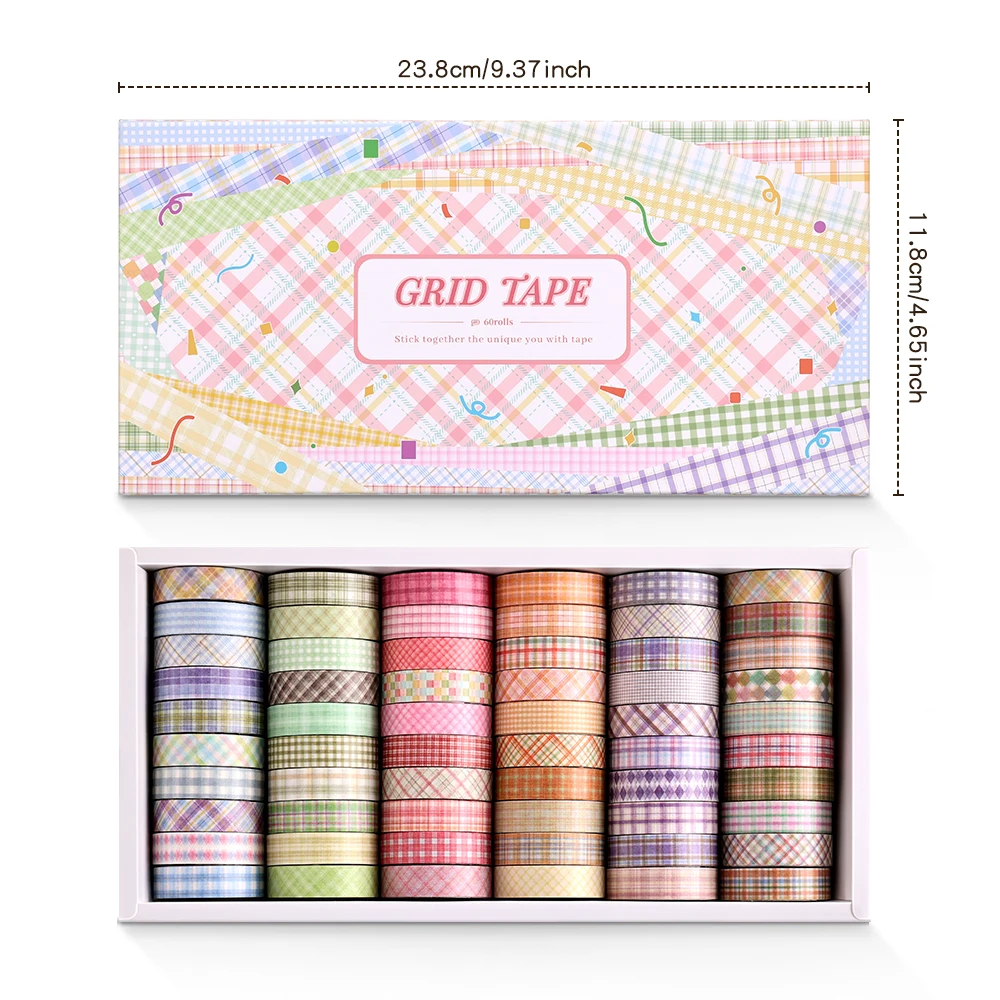 60 لفات من أشرطة اشي الكلاسيكية الملونة المخططة المزخرفة مجموعة أشرطة الإخفاء DIY بها بنفسك الحرفية المجلات سكرابوكينغ