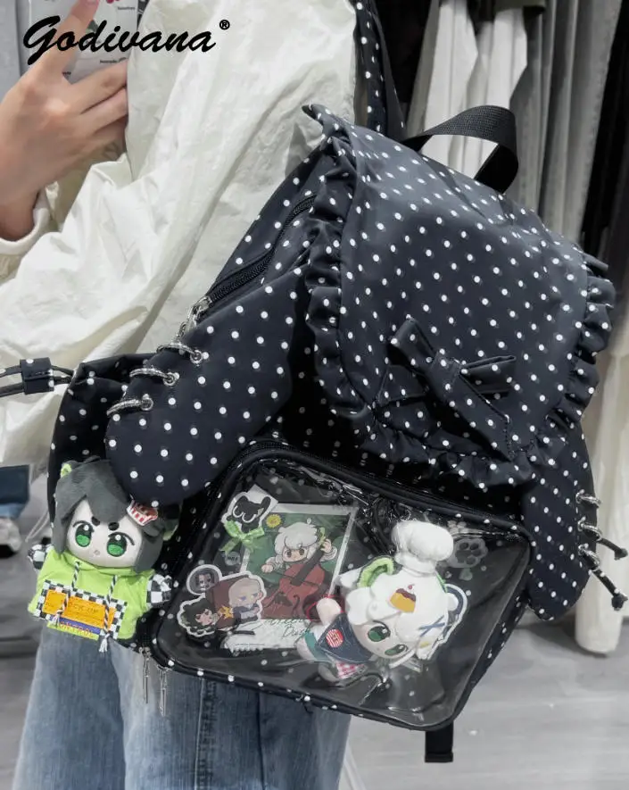 Original Students Large-capacity Backpack Sweet Bow Female Casual Rabbit Ears Shoulder Bags Cute Itabag Transparent Pain Bag