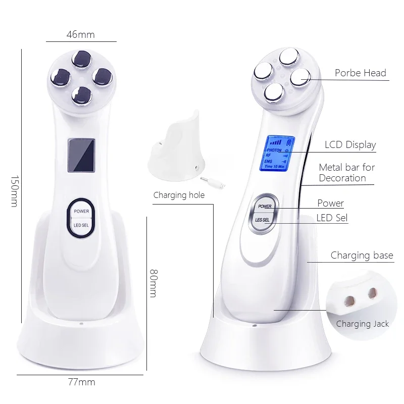 Dispositivo de Importação Microcorrente, Resistência a Rugas, Luz de Cor, Rejuvenescimento, Levantamento, Refirmamento, Beleza das Ferramentas Faciais, 5 em 1