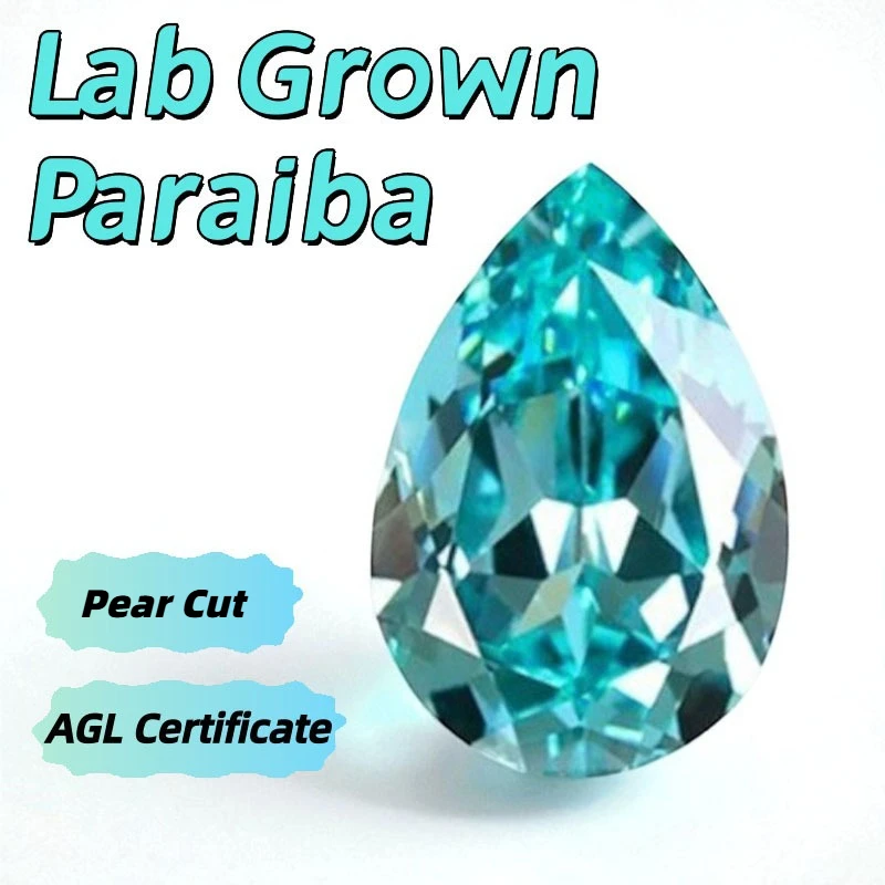 

Lab Grown Paraiba Gemstone Pear Cut Neon Blue Color for DIY Charms Jewelry Making Main Materials Selectable AGL Certificate