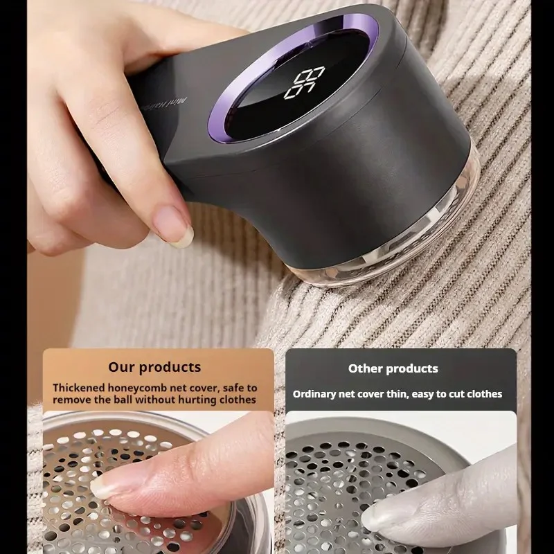 Portable Electric Lint Remover, Fabric Shaver, LED Display, USB Rechargeable, Safe for Clothes, Bedding, , Carpets, Sofas