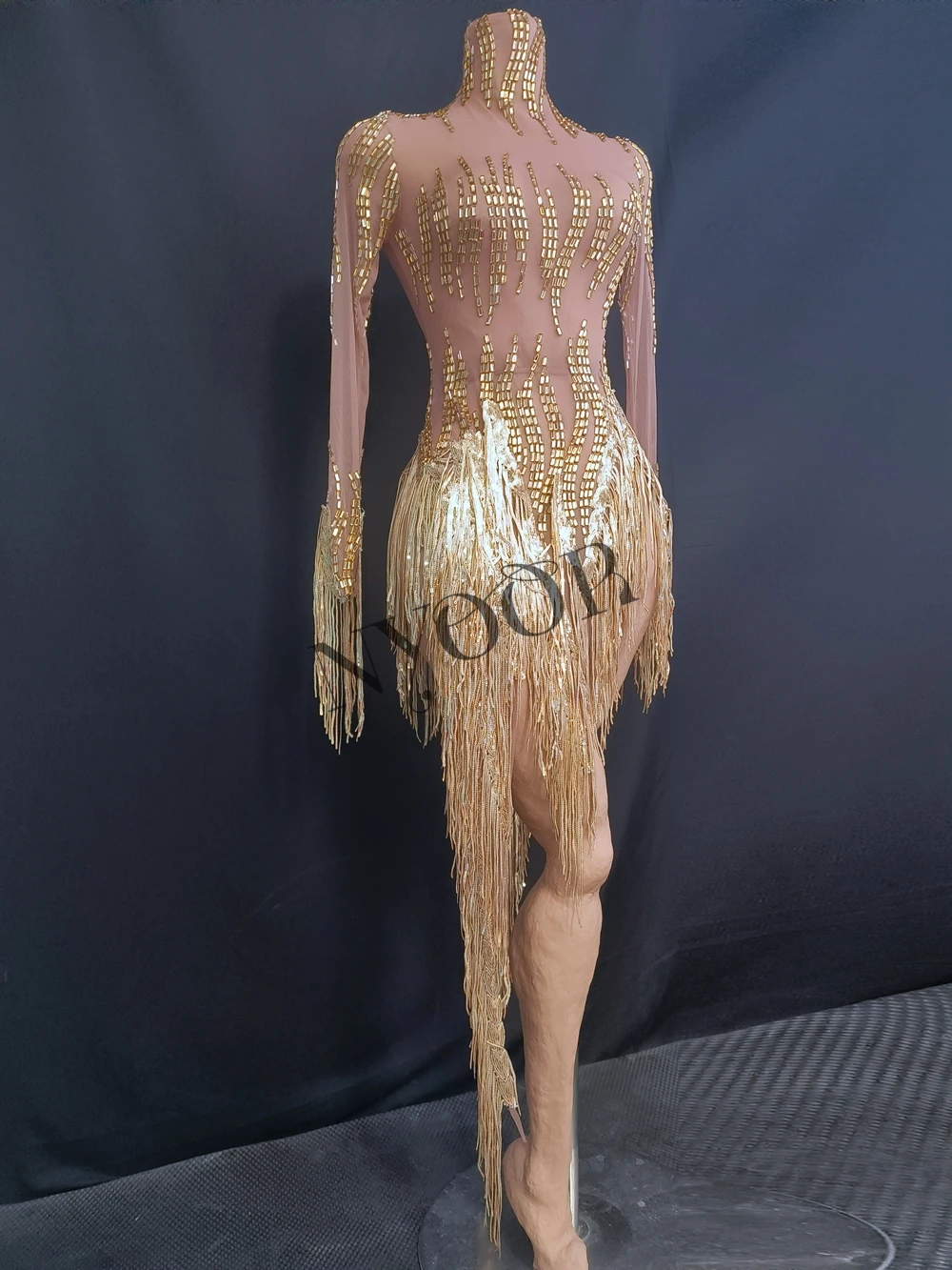 سباركلي الذهب الراين هامش عيد ميلاد احتفال مساء اللباس المرأة مثير أداء شفاف ملابس رقص المرحلة ارتداء