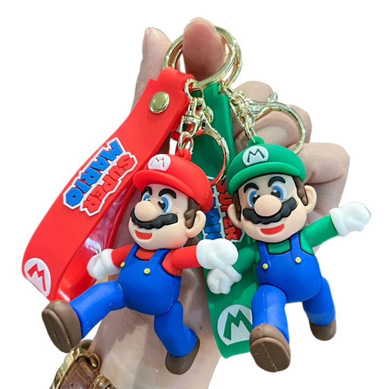 MINISO Anime Cartoon Running Super Mario Car Keychain 3D Lovely Action Figure Model Keyring Boys Girls Schoolbag Pendant Gifts