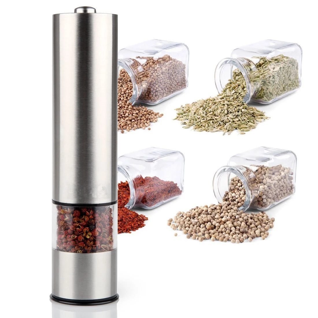 A56T-Stainless Steel Electric Salt And Pepper Mill Automatic Herb Spice Grinder Adjustable Coarseness Gifts Kitchen Gadget