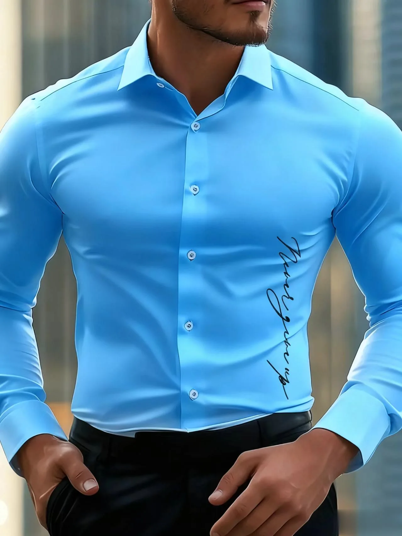 New trend, men's solid-color professional shirts, elegant button-down shirts, long-sleeved lapel style, comfortable and casual s