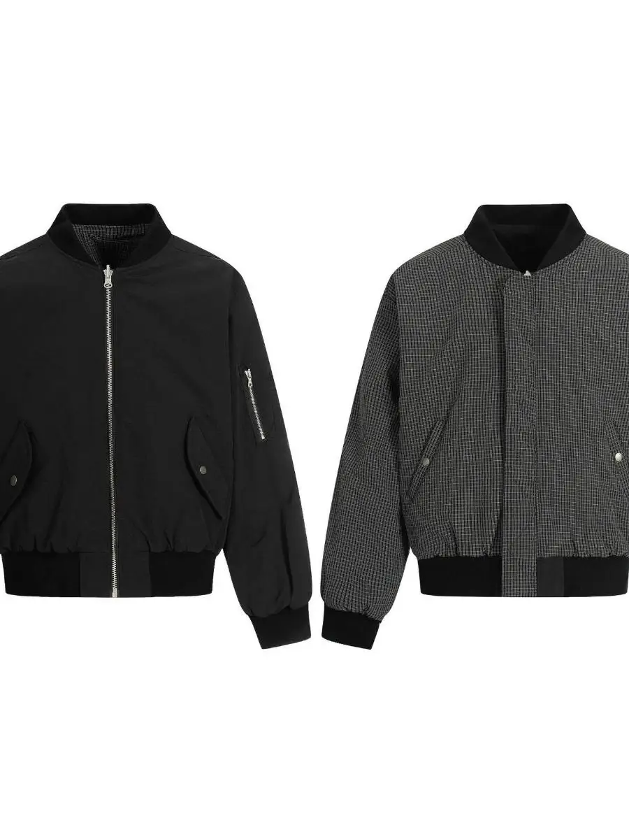 

American Retro Nylon Jaet Loose Fit Long Sve Stand Collar Double Sided Faionable Windproof Coat for Men And Women