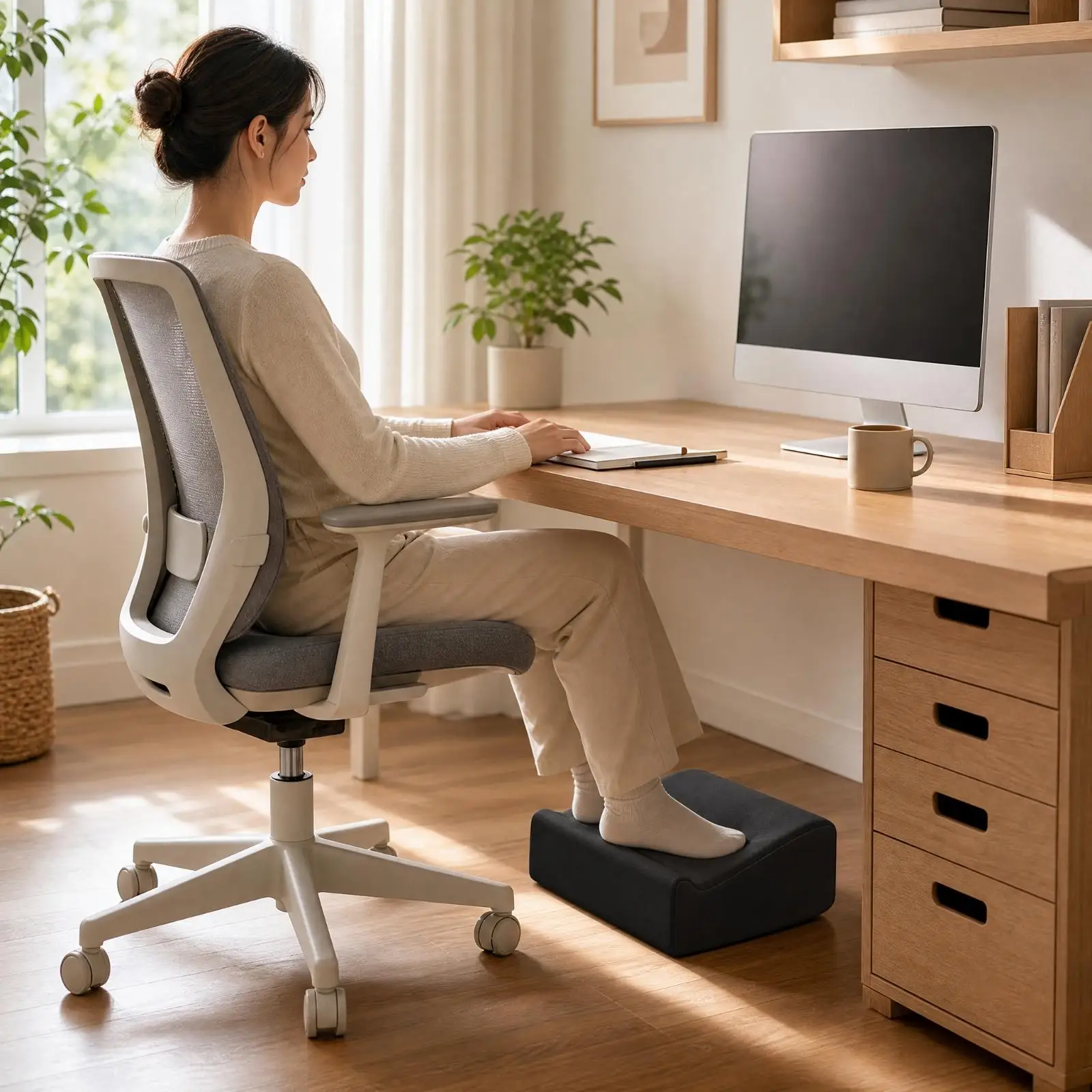 Under Desk Rocking Foot Rest with Soft Velvet Cover Ergonomic Sloped Foot Stool for Working Reading or Watching TV at Home