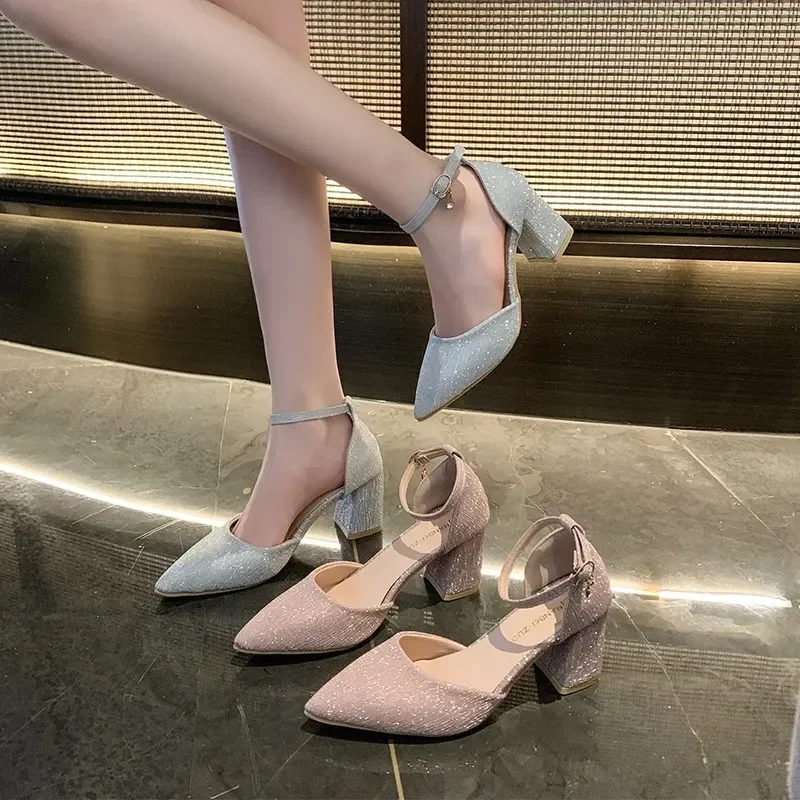 Sandales à Talons Hauts pour Femmes, Chaussures de Mode Élégantes, Pointues, Assorties avec Tout, Couleur Unie, pour Robe de Soirée, 2024