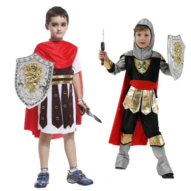 Kids Roman Knight Warrior Role Playing Costumes Cosplay Children's Soldier Warrior Gladiator Halloween Party No Weapon