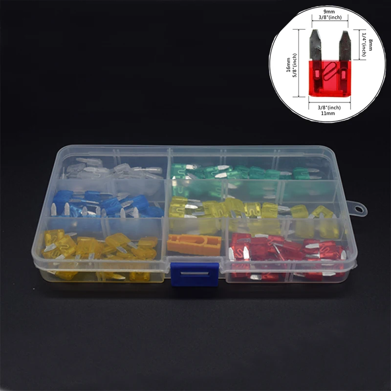 Juego de fusibles de tamaño pequeño para coche y camión, Kit de piezas de seguro de perfil bajo, surtido de MINI fusibles, 120 piezas