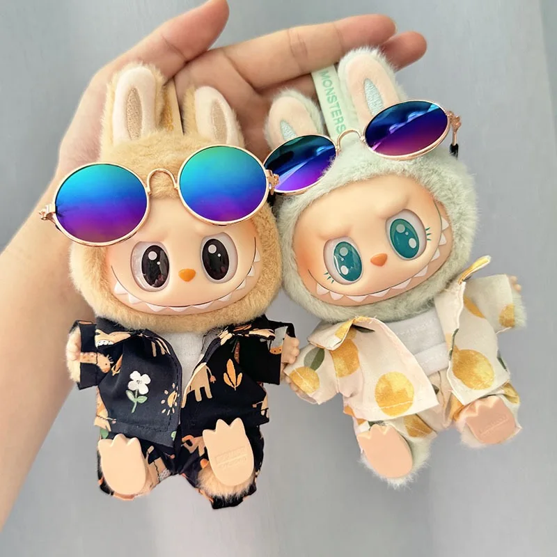 For 17cm Labubu Doll Sunny Beach Chair - Foldable Mini Lounge for 17cm Vinyl Dolls & Summer Accessories Beachwear Clothes