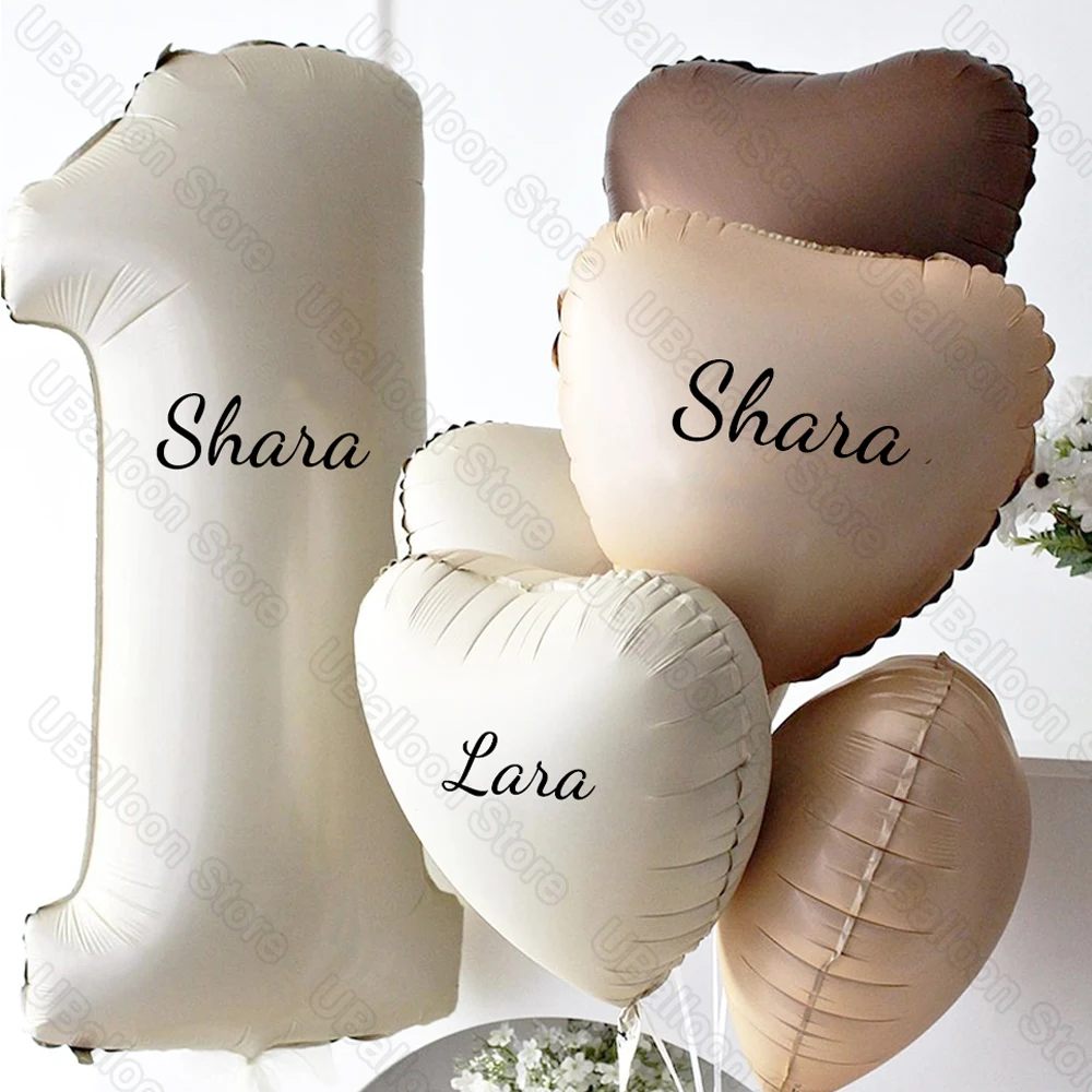 1 Set Beige Birthday Balloons Cream Beige Caramel Number 0-9 Balloon Custom Name Stickers for Birthday Anniversary Party Decor