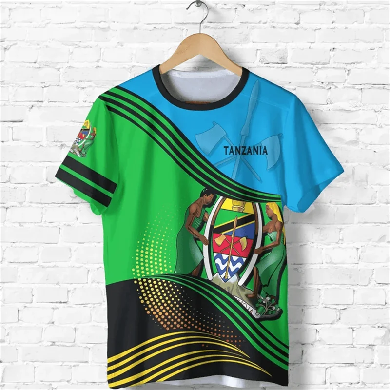 ثلاثية الأبعاد الطباعة تنزانيا شعار تي شيرت جمهورية تنزانيا المتحدة العلم الجرافيك تي شيرت الرجال موضة قصيرة الأكمام تي شيرت