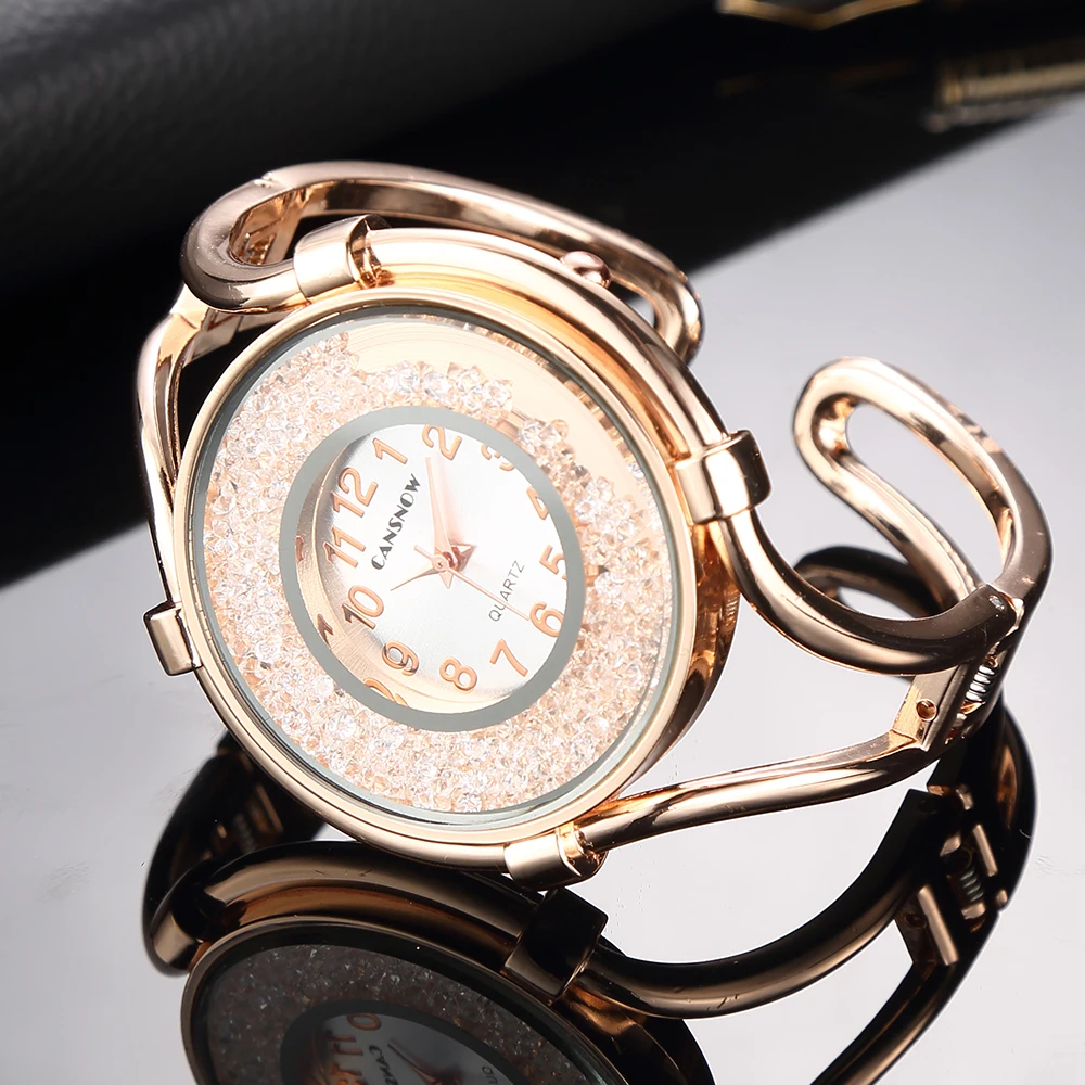 Reloj de cuarzo con diamantes de imitación para mujer, pulsera elegante de lujo, de acero, oro rosa, a la moda