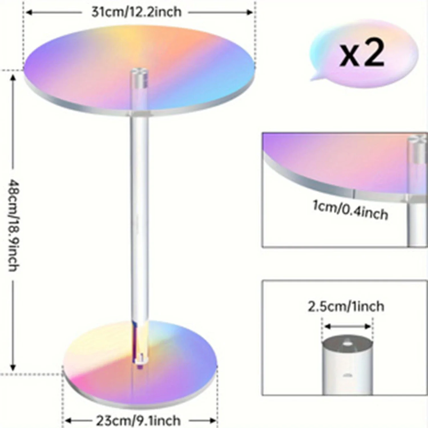 Luxurious Iridescent Acrylic End Table 1PC, Compact  Versatile Design for Living Room & Bedroom, Sturdy Thick Impact Resistant