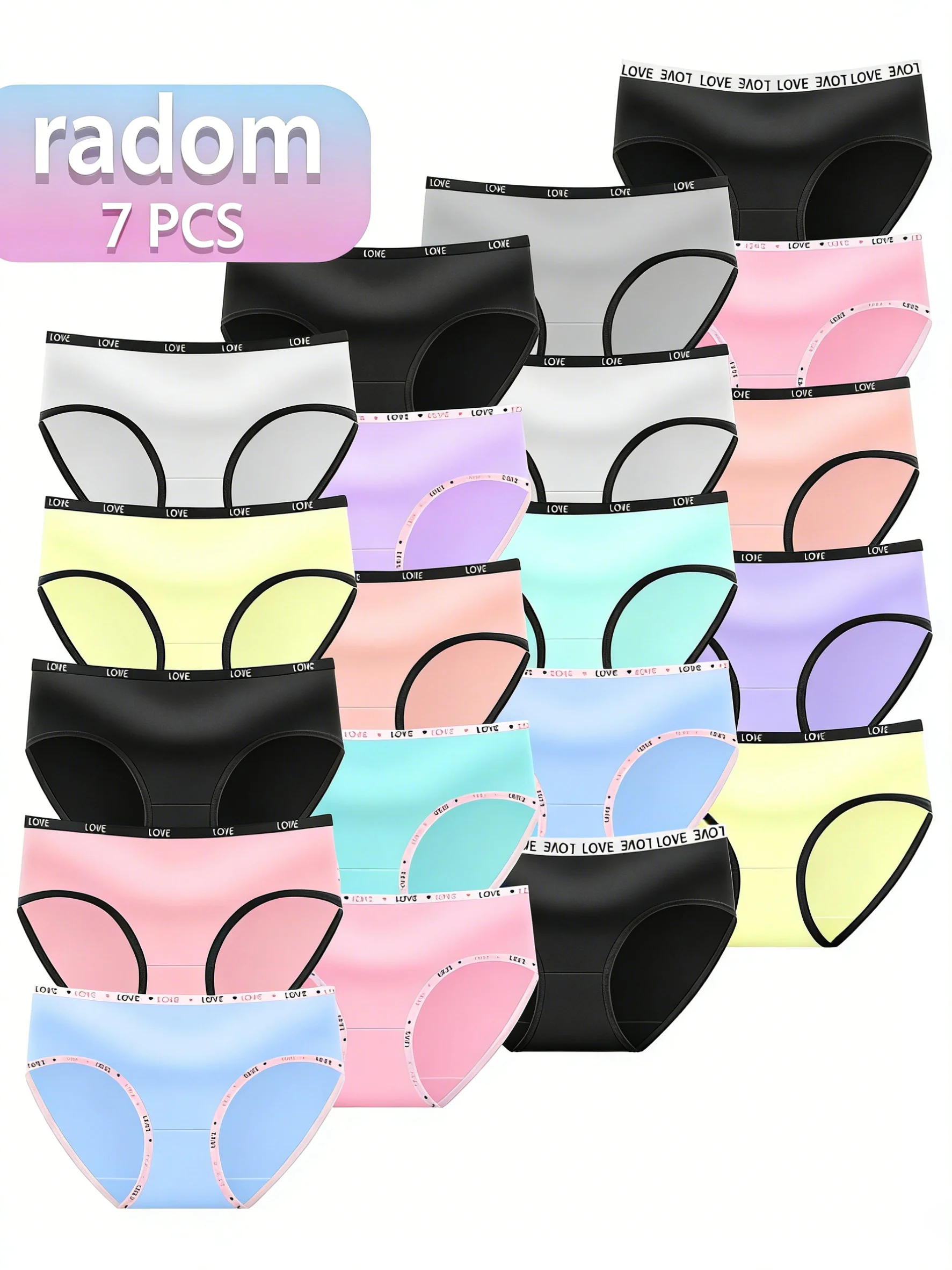 Girls' Pink Pure Cotton Comfortable and Fashionable Love Heart Elastic Printed 7-Piece Set of Triangle Panties