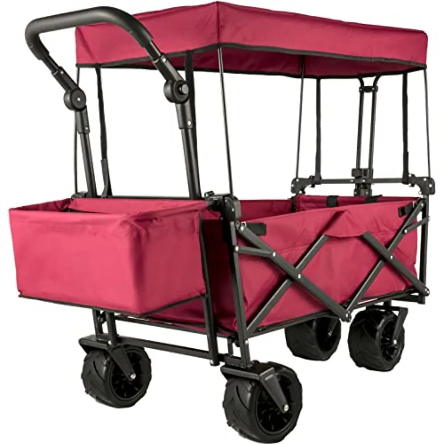 

Happbuy Collapsible Wagon with Removable Canopy 220lbs Heavy Duty Foldable Beach Wagon with Big Wheels