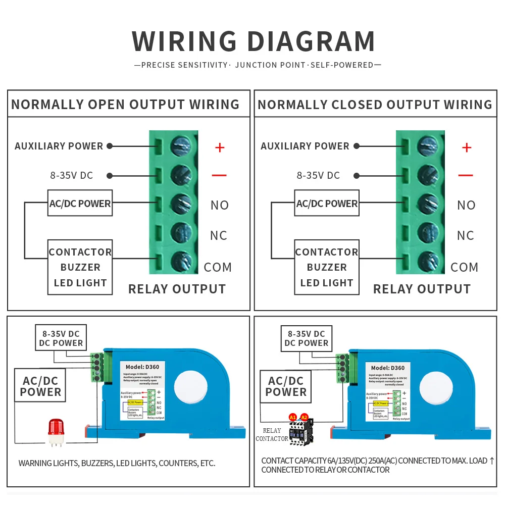 DC Current Sensing Switch 0-50A/0-100A Perforated DC Ampere Switch Din DC Current Sensor Induction Switch Hall Sensor