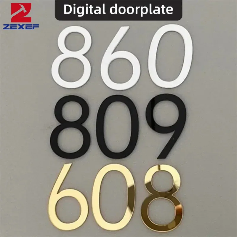 Self-adhesive 3D Numeral Plate Plaque Sign Gate Digits Number Tag Door Label Hotel 0 to 9 Plating Home Sign House Address Door