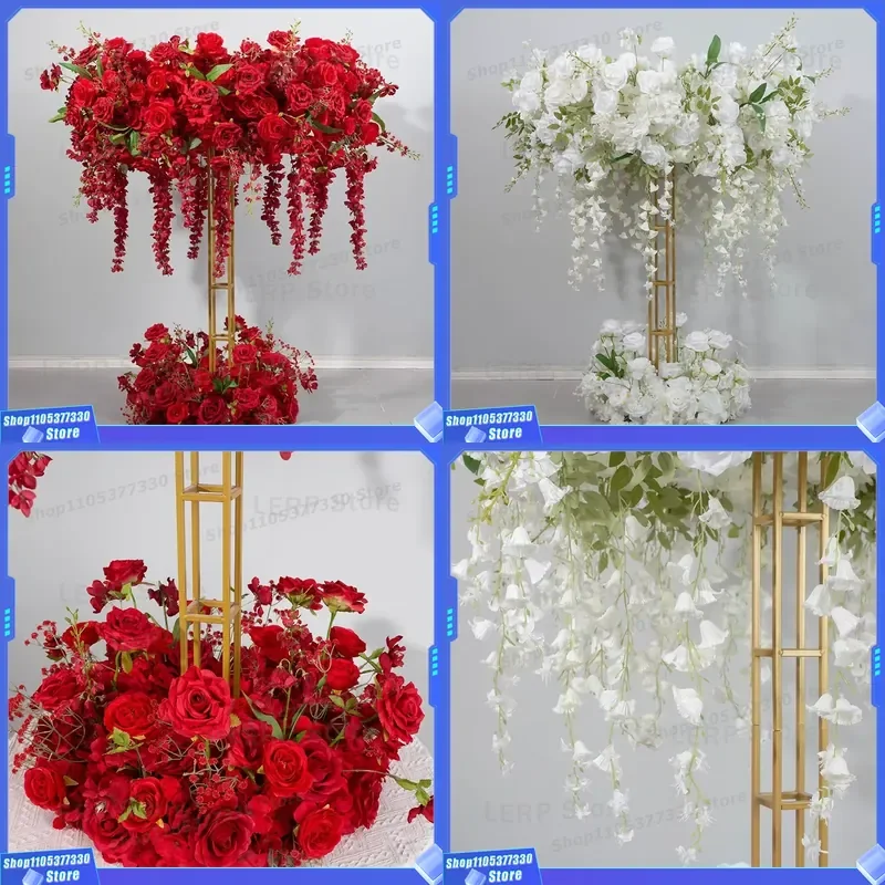 Large Red Silk Rose Flower Ball Artificial Wedding Table Centerpiece Ferris Wheel Design Party Event Decoration Ornament