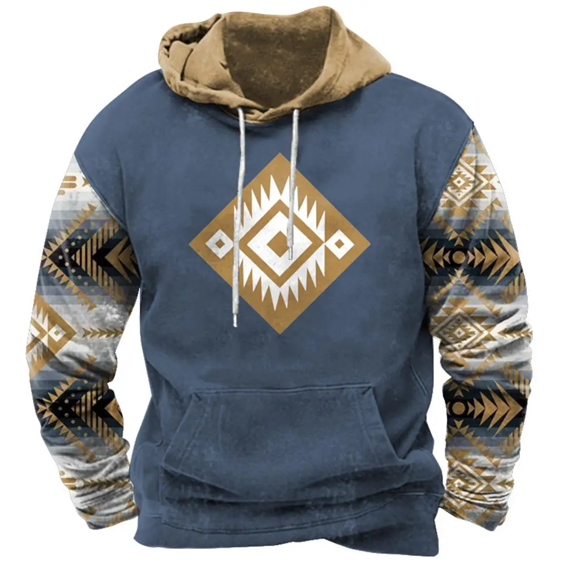 

Vintage Men's Hooded Sweatshirt Indian Ethnic Style Hoodie Winter Oversized Men's Clothing Digital Printed Pullover Daily Tops