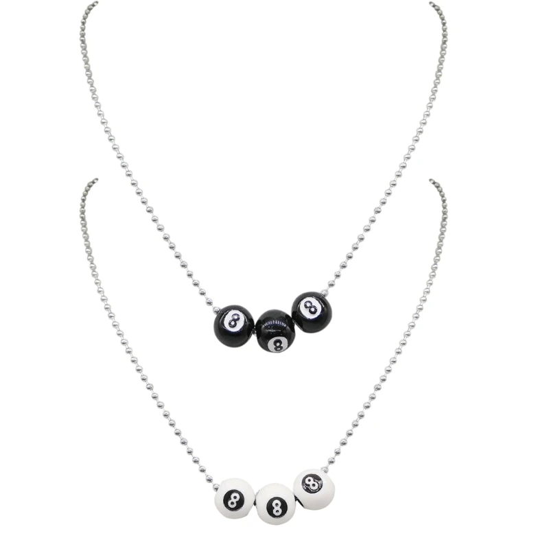 Number 8 Eight Black Billiards Balls Necklace Black Beads Choker Snooker Balls Punk Streetwear Teen Jewelry Gift H9ED