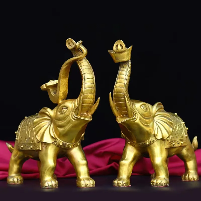 Brass Ingot Elephant Home Decor Ornament for Study Office Space Opening Gift Practical Metal Decoration