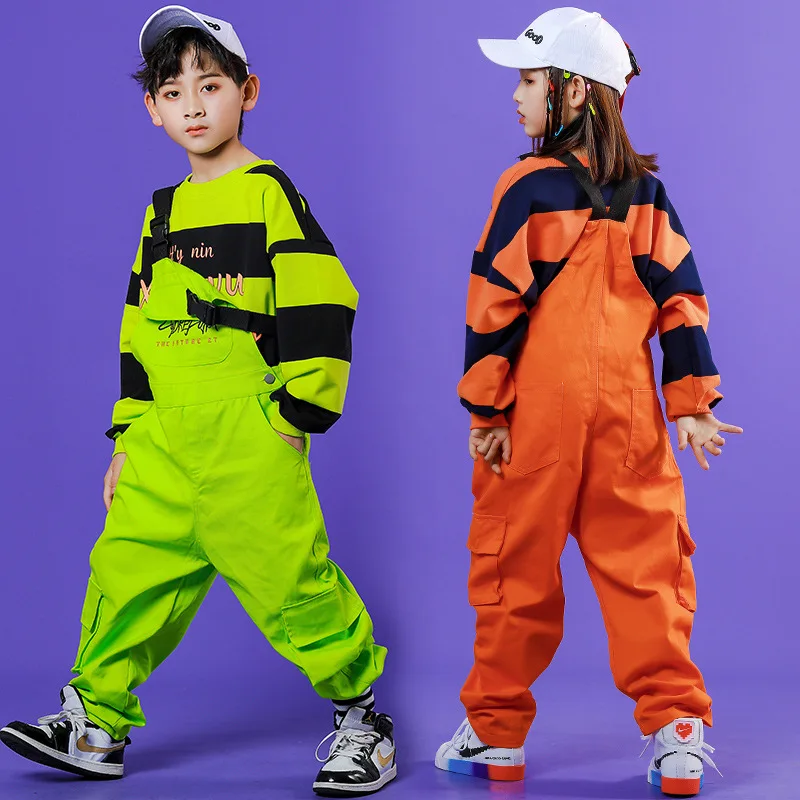 Camouflage Plaid Shirt Overall Pants Kids Ballroom Street Dance Wear for Girls Boys Dancewear Dancing Clothes Hip Hop Costumes