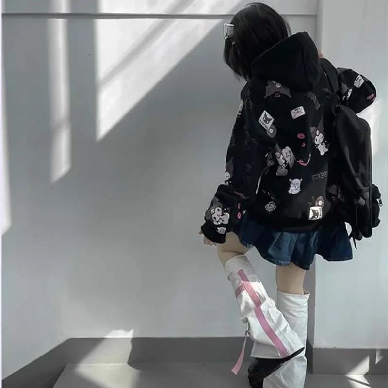 Miniso Kawaii Kuromi Mode-Animatie Losse Lieve Zus Hoodie Met Lange Mouwen Japanse Stijl Student Losse Hoodie Kerstcadeau