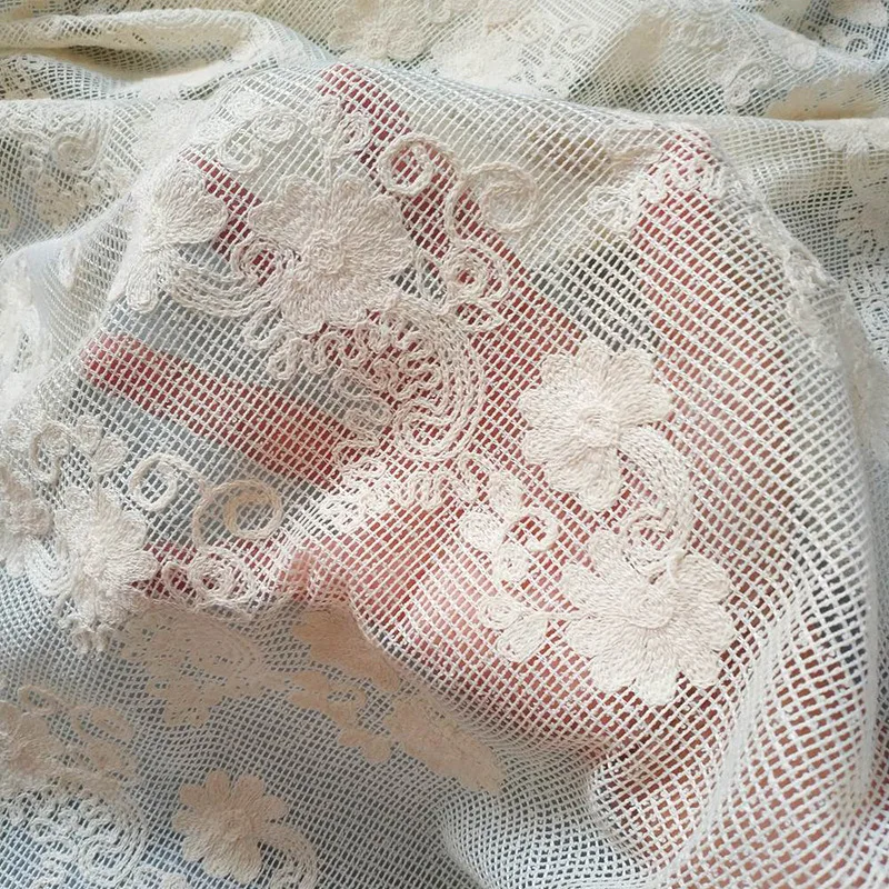 

High-quality lace embroidered floral hollow full-mesh fabric for women's clothing and home decor, designer fabric