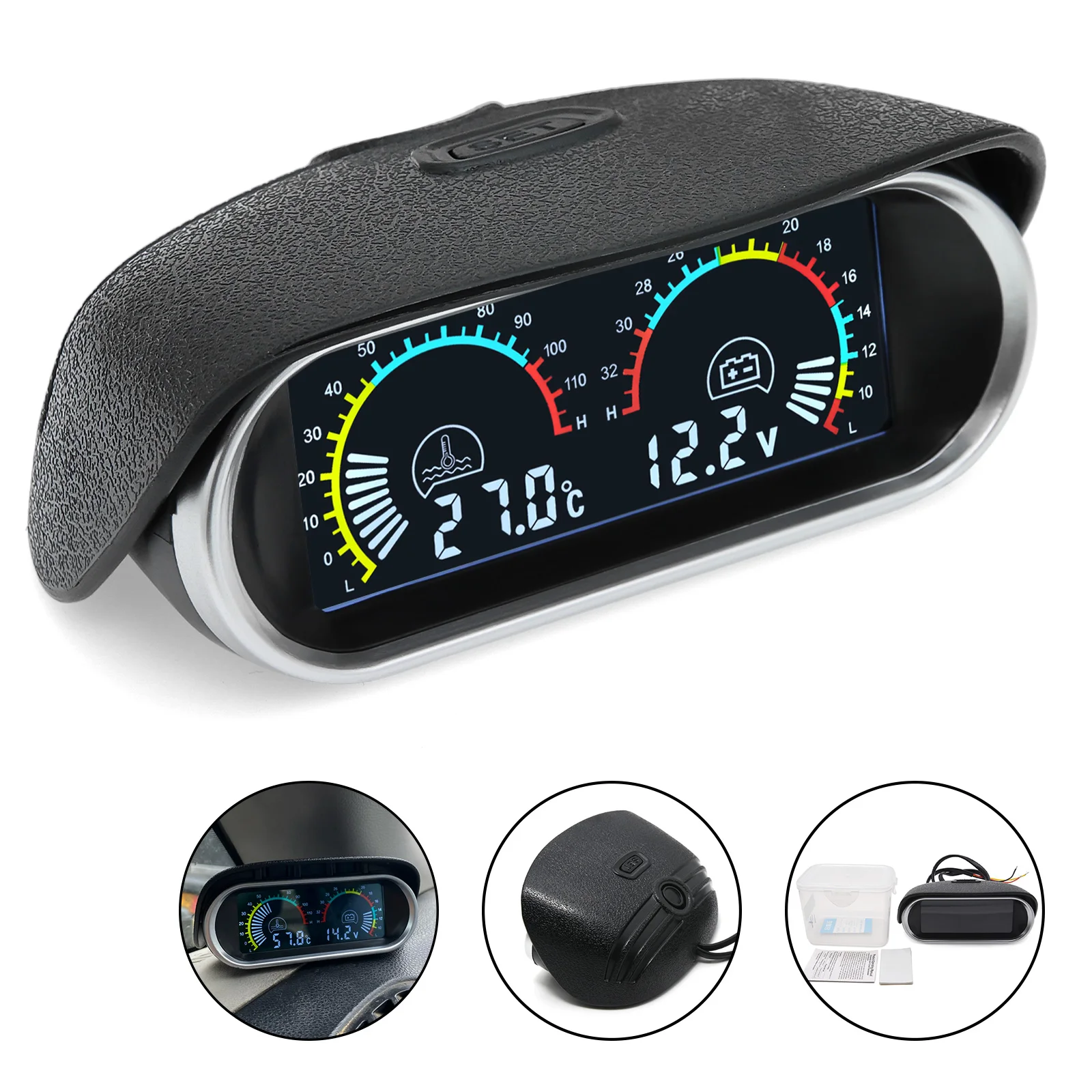 12V/24V Universal Horizontal Digital 2 in 1 LCD Water Temperature & Voltmeter Gauge Kit with sunshade For Car Truck Motorcycle