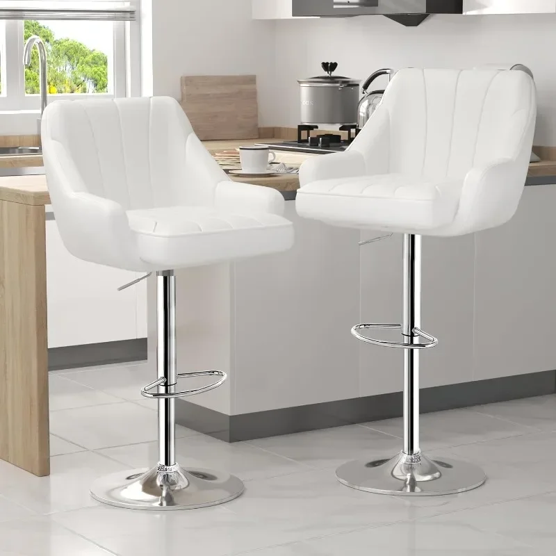 Bar Stools Set of 2, Adjustable Barstools,Counter Height Stools with Back and Arm,Kitchen Island Stools,Swivel PU Chairs for Pub