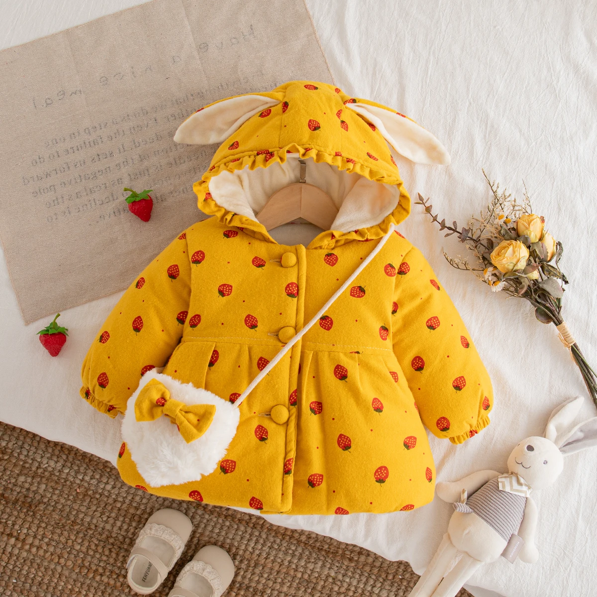 Baby Girl's Coat Winter Thick Cute Strawberry Girl's Coat Sweet And Warm Cartoon Children's Coat