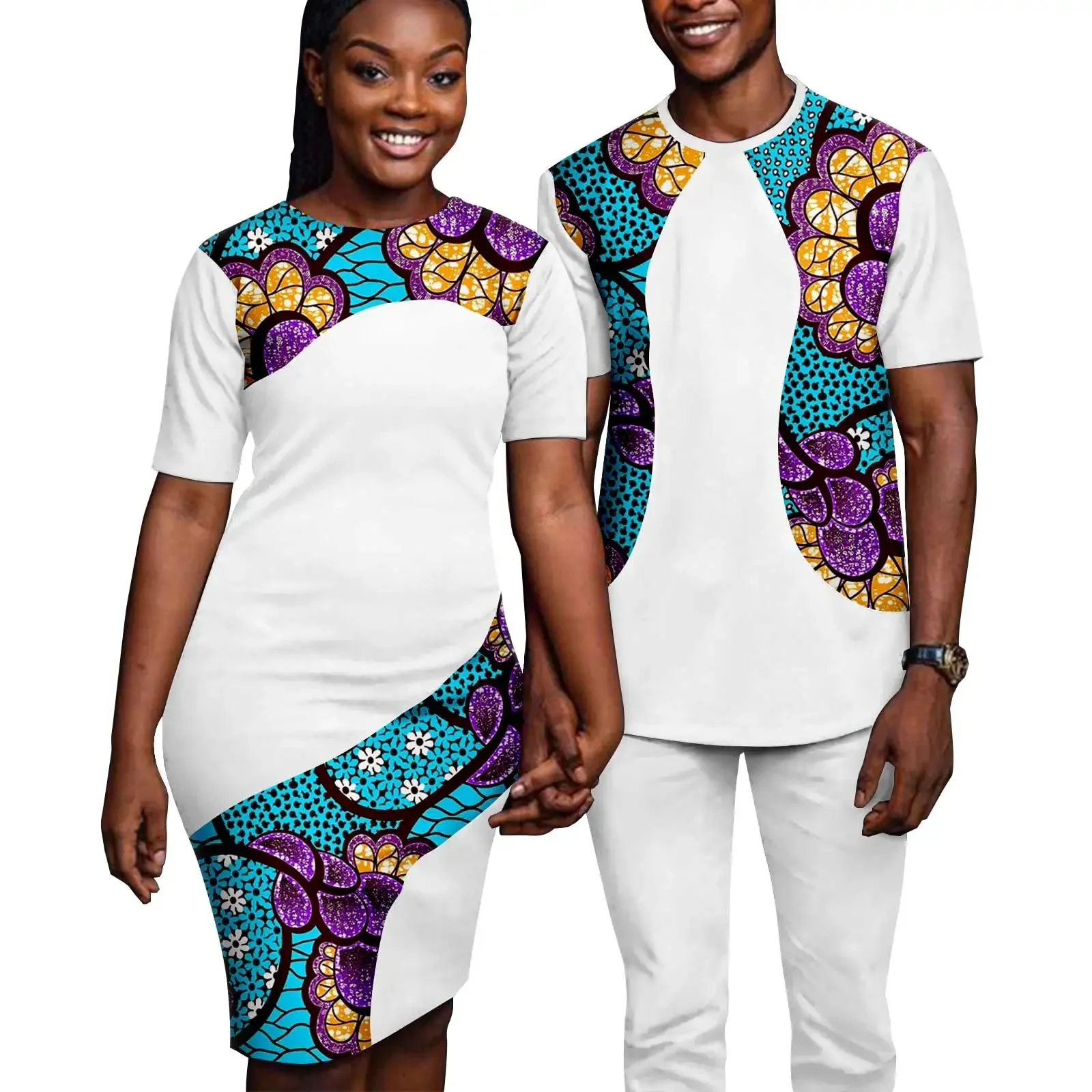Sale African Couple Matching Clothes Turkey Women Print Baya Hip Slim Dresses Bazin Riche Men Outfits Dashiki Summer Clothing