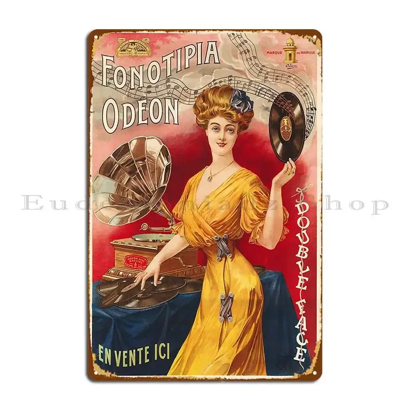Fonotipia Odeon Double Face Italian Gramophone Record Label 1910 Vinyl Disc Metal Plaque Home Character Home Tin Sign Poster