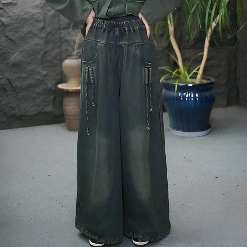 

Широкие джинсы-клеш без эластана, белые, женские, весна-осень 2026, новая модная коллекция, свободные, с высокой талией, в стиле ретро