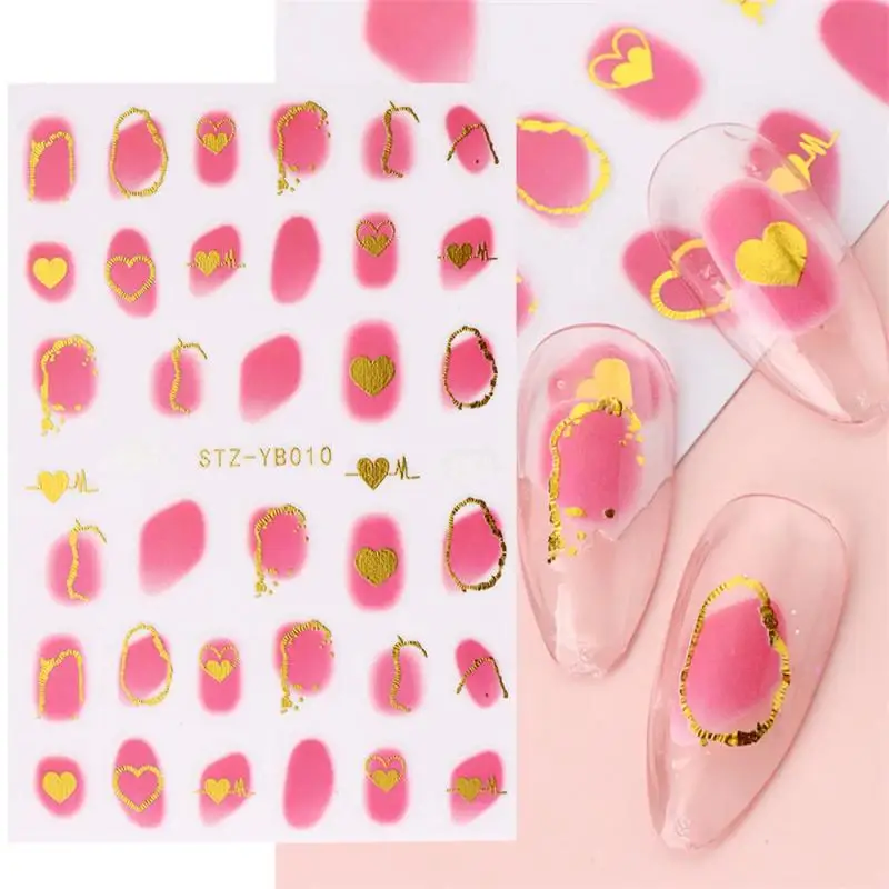 Koningsblauw bloeiende rook nagels stickers marmeren ontwerp kleuren bloei manicure stickers gouden golf tekening folie nagel kunst