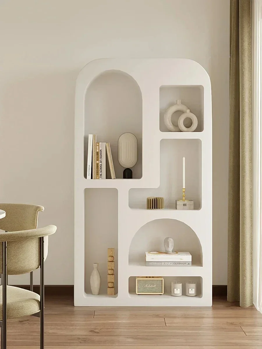 Nordic white cream wind cave cabinet floor-to-ceiling bookcase living room simple decoration display shelf