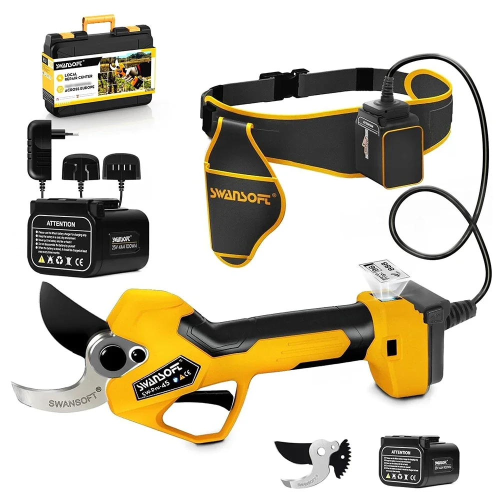 SWANSOFT Akku-Gartenschere 45 mm mit 2 * 4 Ah Lithium-Akkus, 1150 W bürstenlosem Motor und progressivem Schnitt für Weinberge, Olivenhaine und den Zweigabschnitt