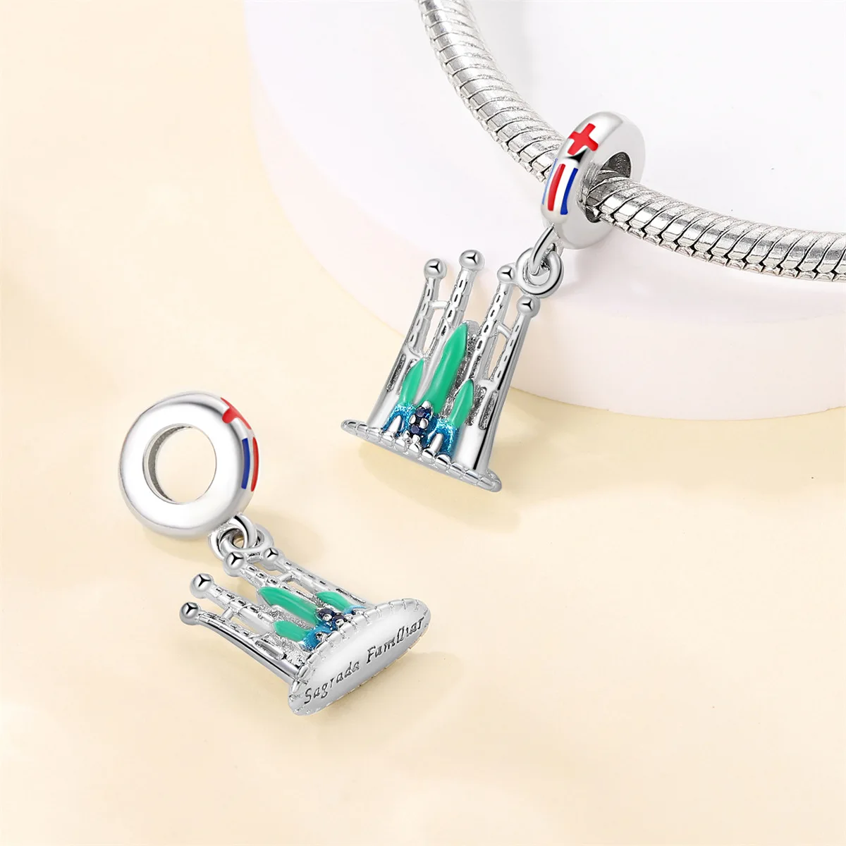 Original architectural series Barcelona church pendant jewelry, copper-plated silver bracelet, necklace, beads