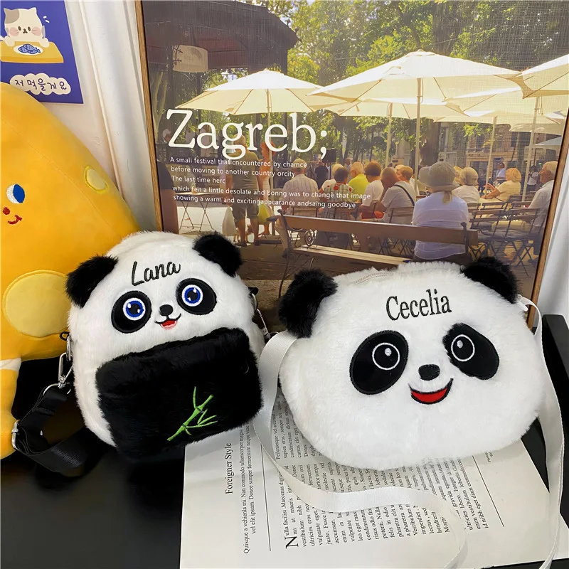 Spersonalizowana urocza kreskówka pluszowa wielka Panda torba Crossbody spersonalizowana haftowana nazwa torba na jedno ramię plecak dla lalek