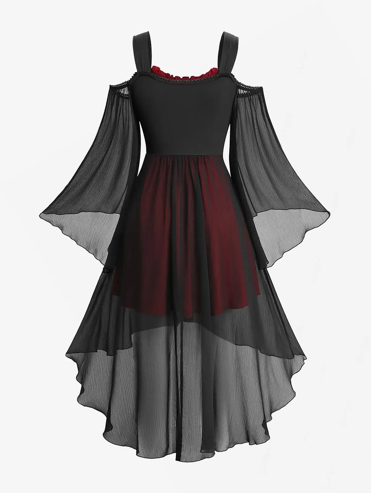 女性用フローラルメッシュドレス,レーストリム,チェーンパネル,長袖,シャーリング,カジュアル,ラージサイズ,秋,冬