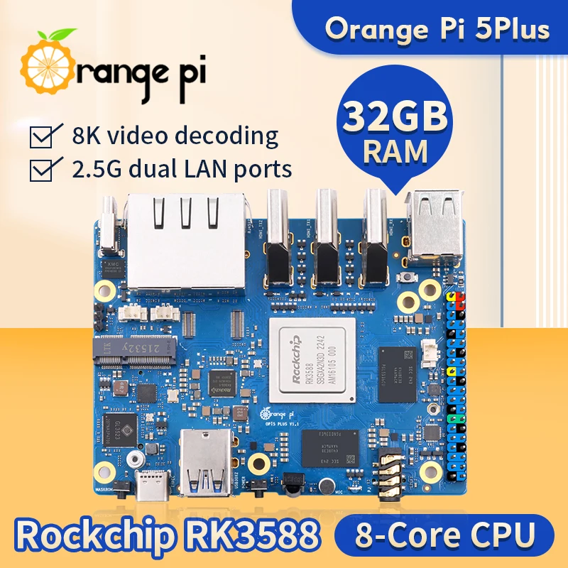 

Orange Pi 5 Plus 32 ГБ Ram Одноплатный компьютер Rk3588 Модуль Pcie Внешний Wi-Fi-bt Ssd M2.0 Оранжевый Pi5 Plus Макетная плата
