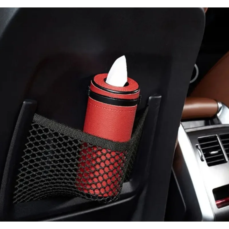 1pc Portable leather creative cylindrical tissue box, safe window breaking multifunctional tissue cup, car interior accessories