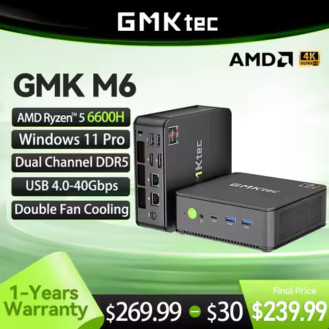 GMKtec M6 Nucbox Mini PC AMD Ryzen5-6600H 6-core 12-thread DDR5 4800Mhz Pcie 3.0 SSD WIFI 6 BT5.2 Win11 Pro Desktop Gaming PC